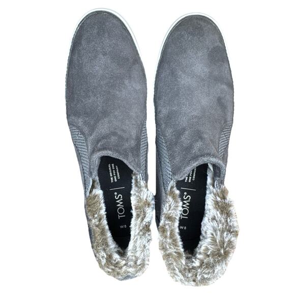 TOMS Bryce High Top Fur Sneakers Grey Slip On Womens Sz 8 Ankle Boots Shoes - Picture 6 of 7